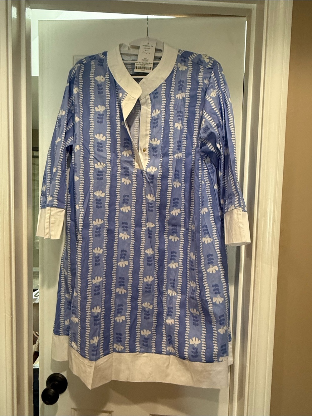 Michelle McDowell Light Blue Floral Button Tunic with White Trim